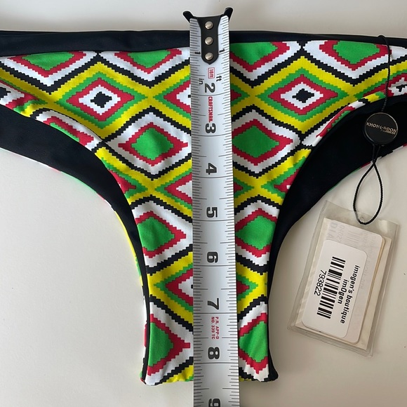 NWT Aztec yellow green tribal print cheeky swim bottom reversible L khongGboon - Picture 4 of 10